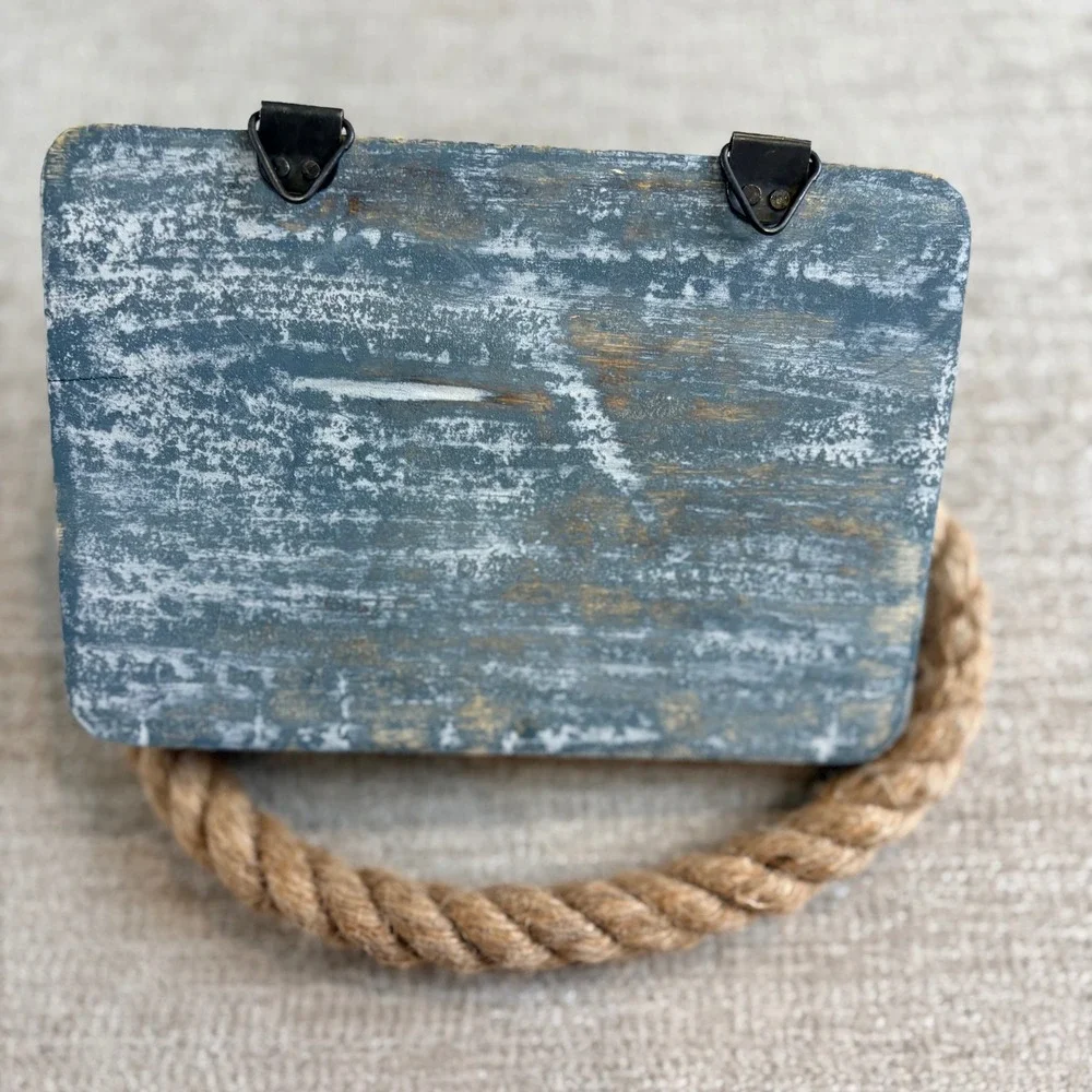 Rustic Nautical Rope Towel Ring Distressed Wood Look Wall Mount Coastal Lake